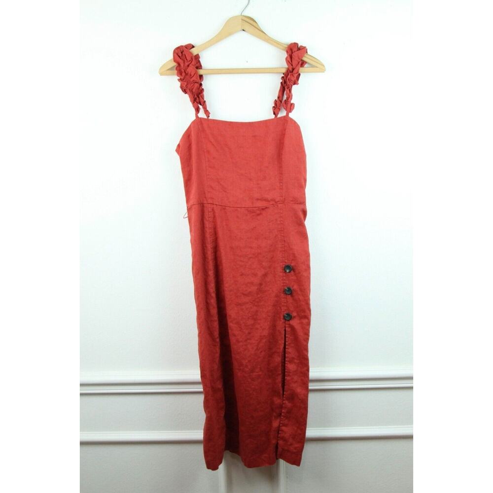 SUBOO US 6 Dress Linen Midi Ruffle Button Feminine Cottagecore Resort Vacation